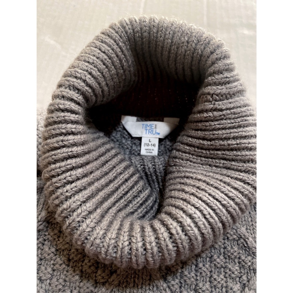 Time and Tru Gray Diamond Cable Knit Bobble Turtleneck Sweater Women's Lg 12-14 - Picture 3 of 8